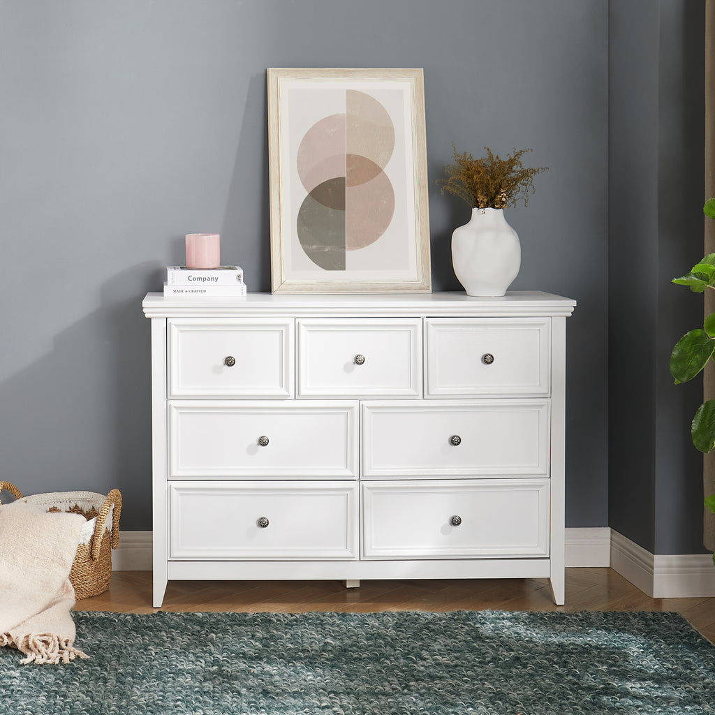 White bedroom dresser storage cabinet — angle view