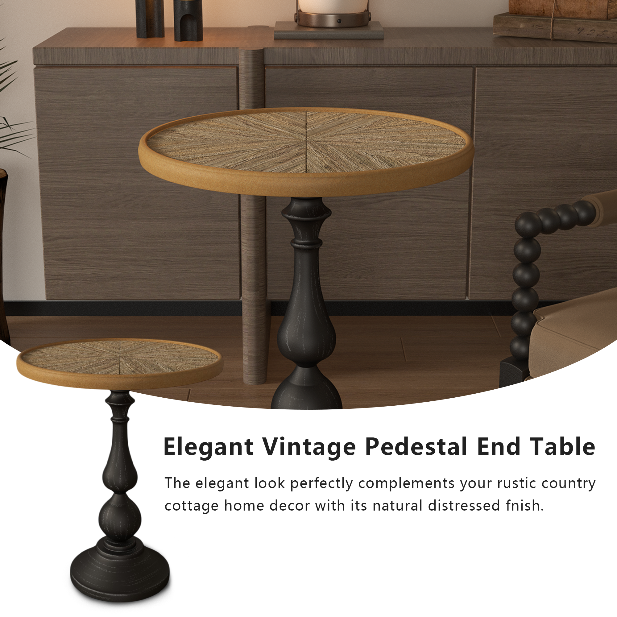 Metal pedestal base round end table stability detail