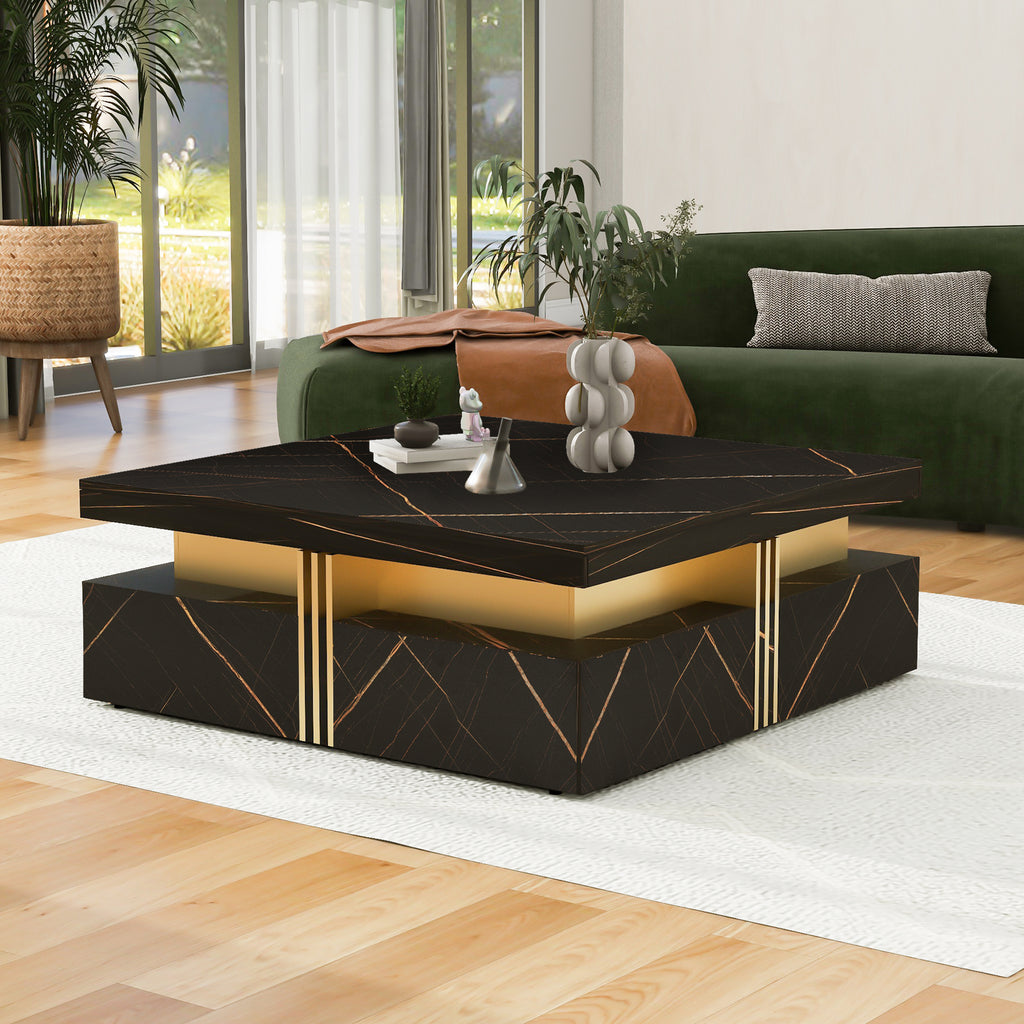 Large 43-inch black coffee table top surface view