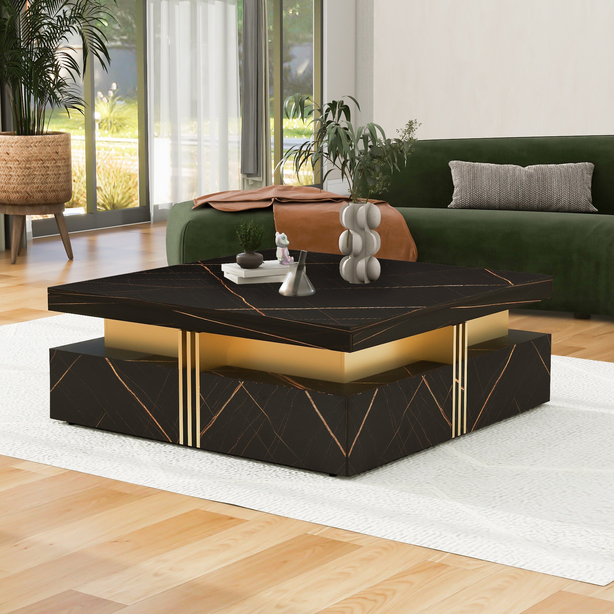 Large 43-inch black coffee table top surface view
