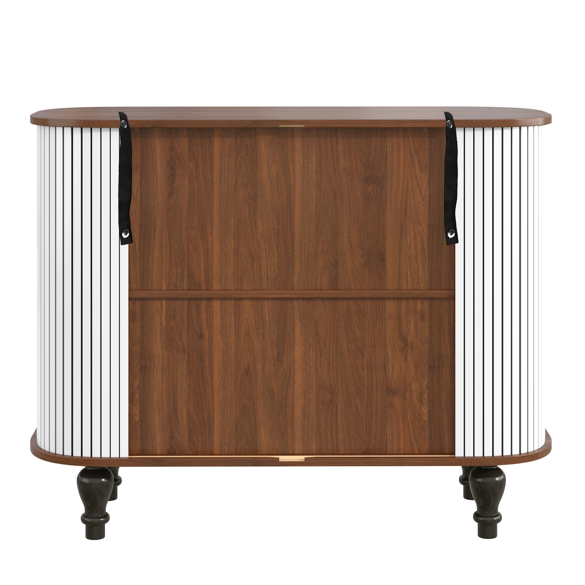 39' Fluted Liquor & Coffee Bar Cabinet with 6 Wine Racks and 3 Glass Holders, Mid-Century Modern Bar Cabinet with A Large Storage Drawer ,4 Hidden Storage Space on the Side , Black