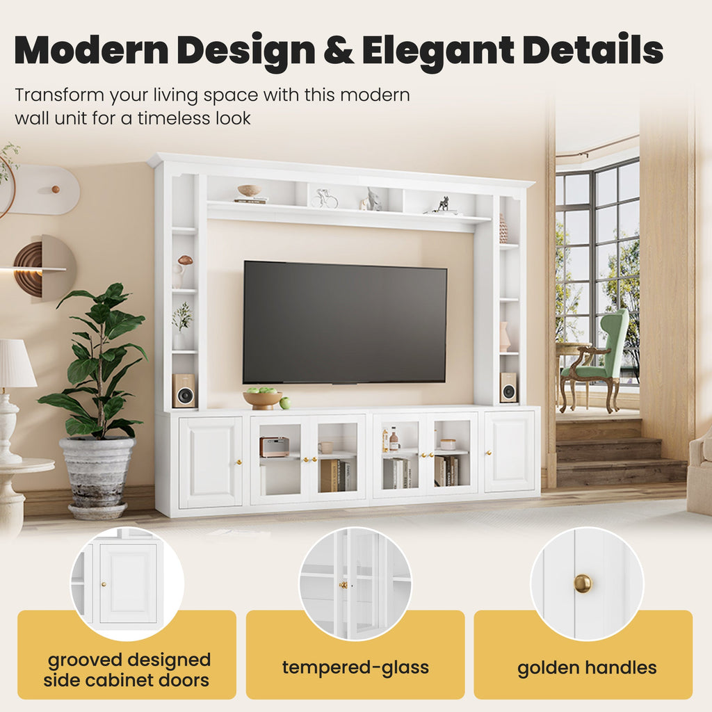 92" Entertainment Center Wall Unit with Glass Doors — for TVs Up to 80"