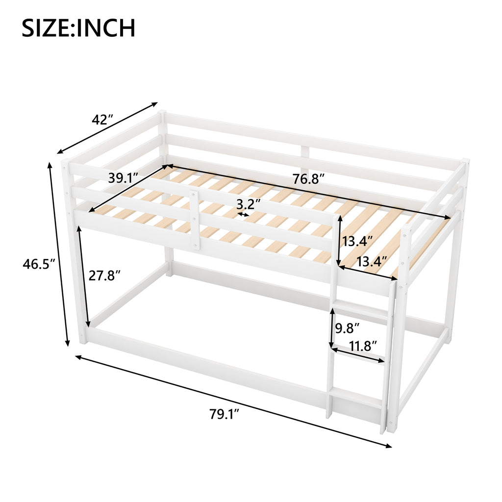 Twin floor bunk bed with built-in side ladder detail