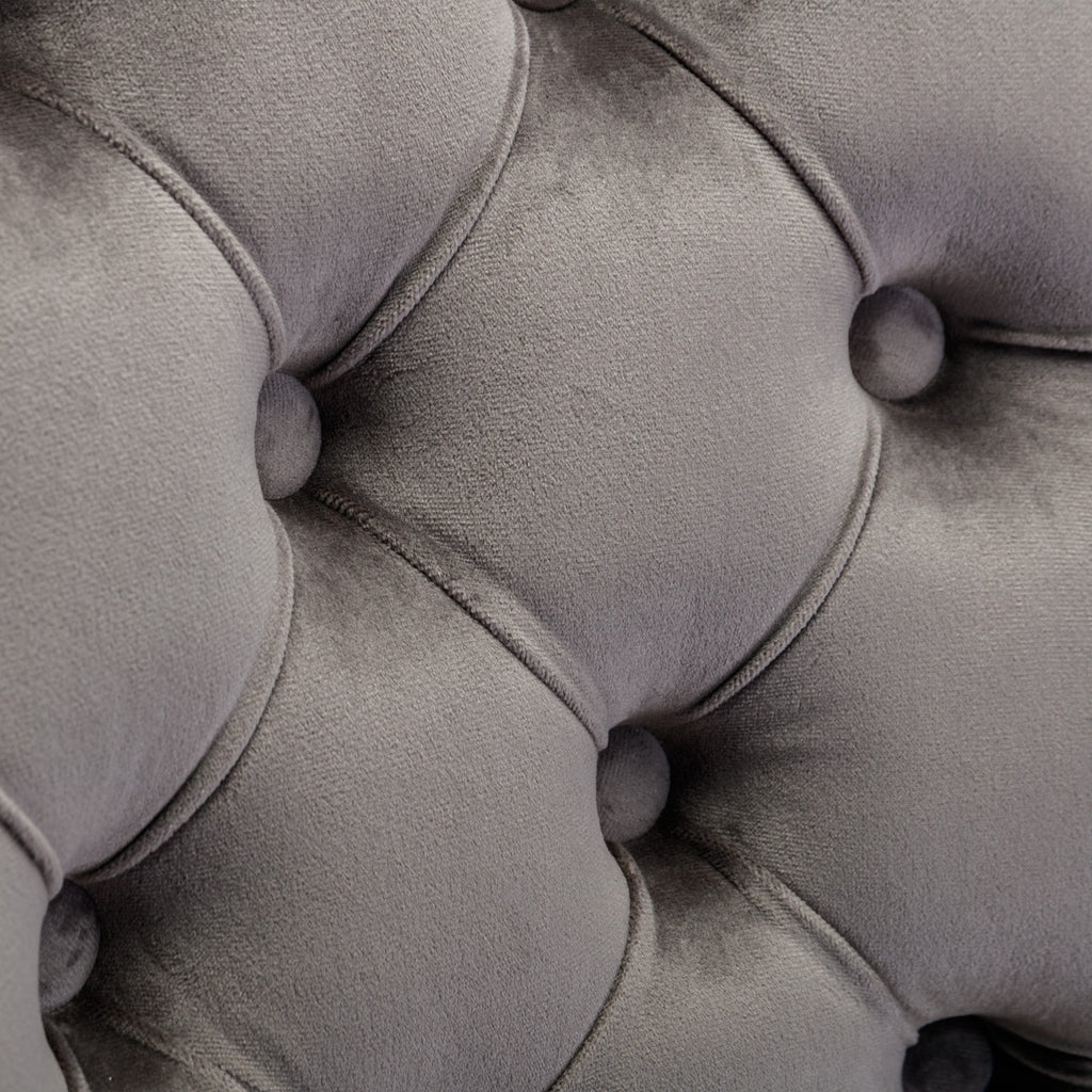 Gray velvet tufted office chair back view