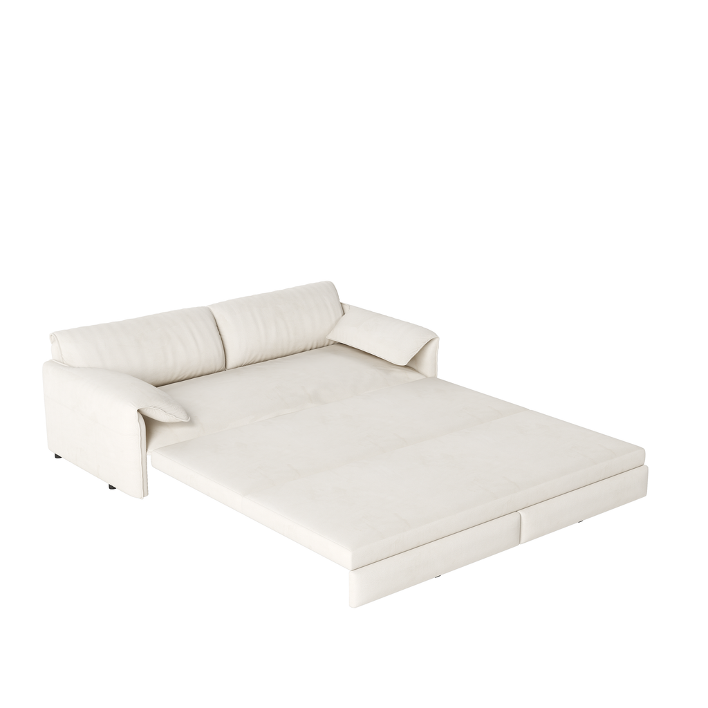 Beige white velvet sleeper sofa lifestyle photo