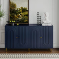 Blue 4-door lacquered sideboard with gold metal legs — front view