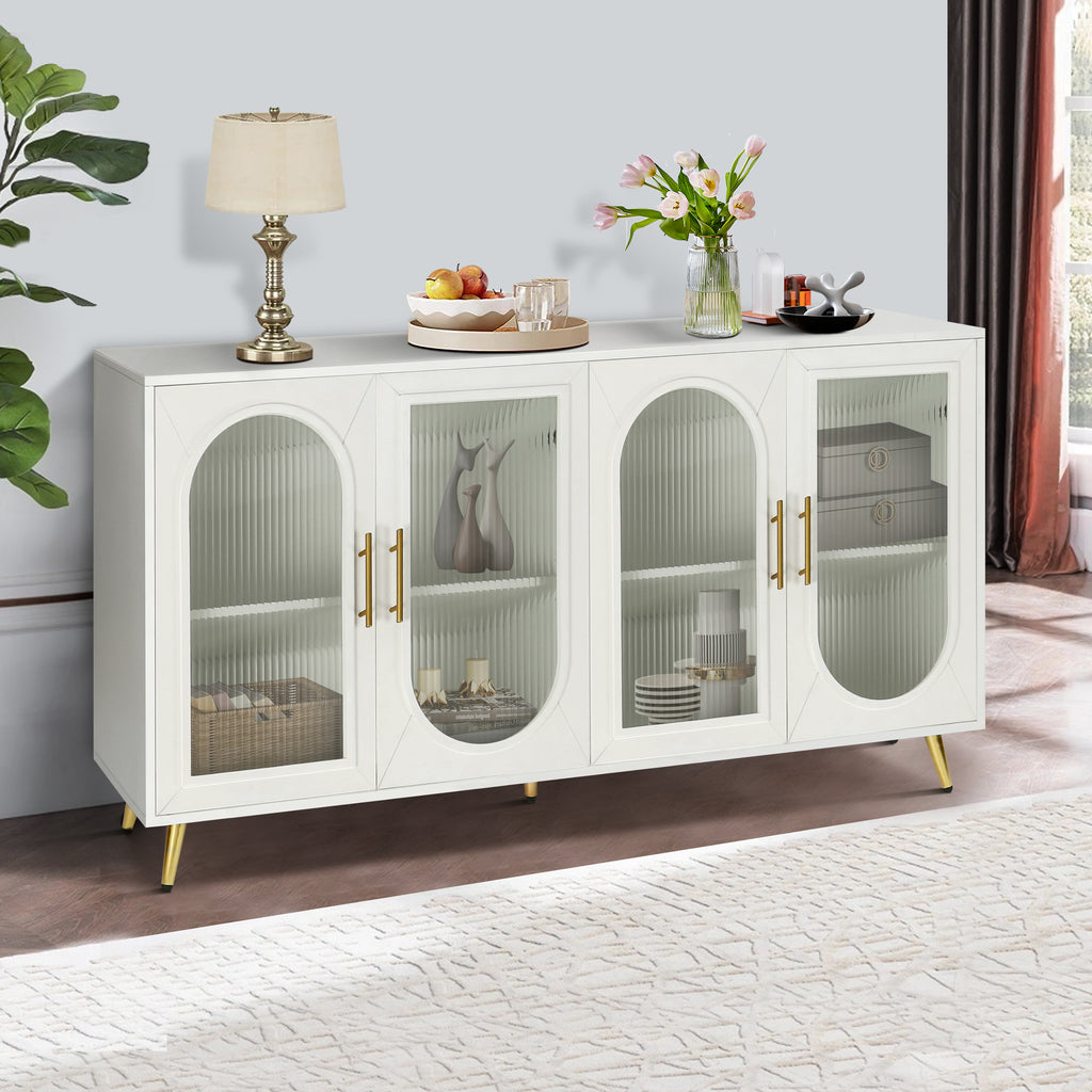 Milky white TV stand Gaussian glass door storage cabinet — angle view