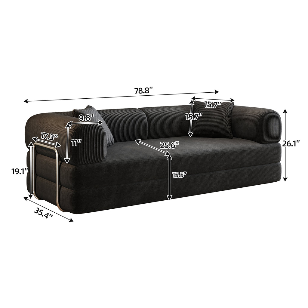 Compressed sofa loveseat three-quarter view
