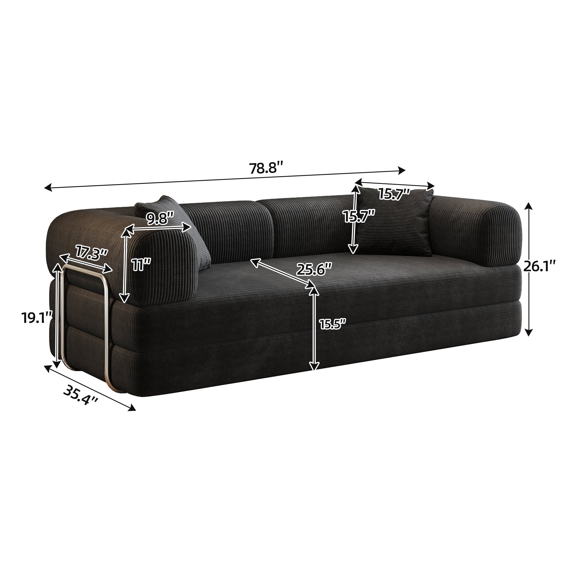 Compressed sofa loveseat three-quarter view