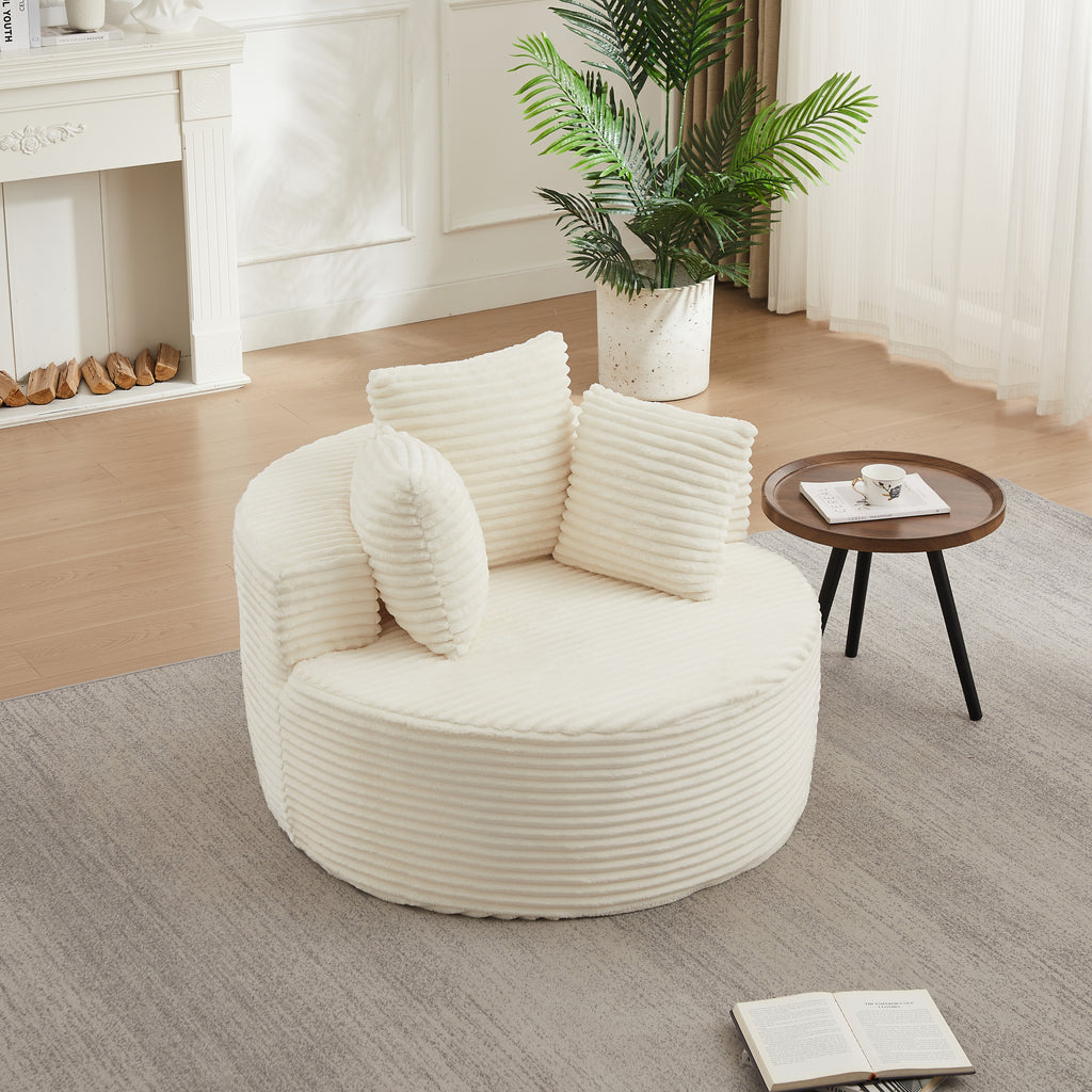 43-inch round corduroy single sofa, comfortable lounge chair, comes with three pillows, minimalist design, perfect for bedrooms, lounges, game rooms, and living rooms