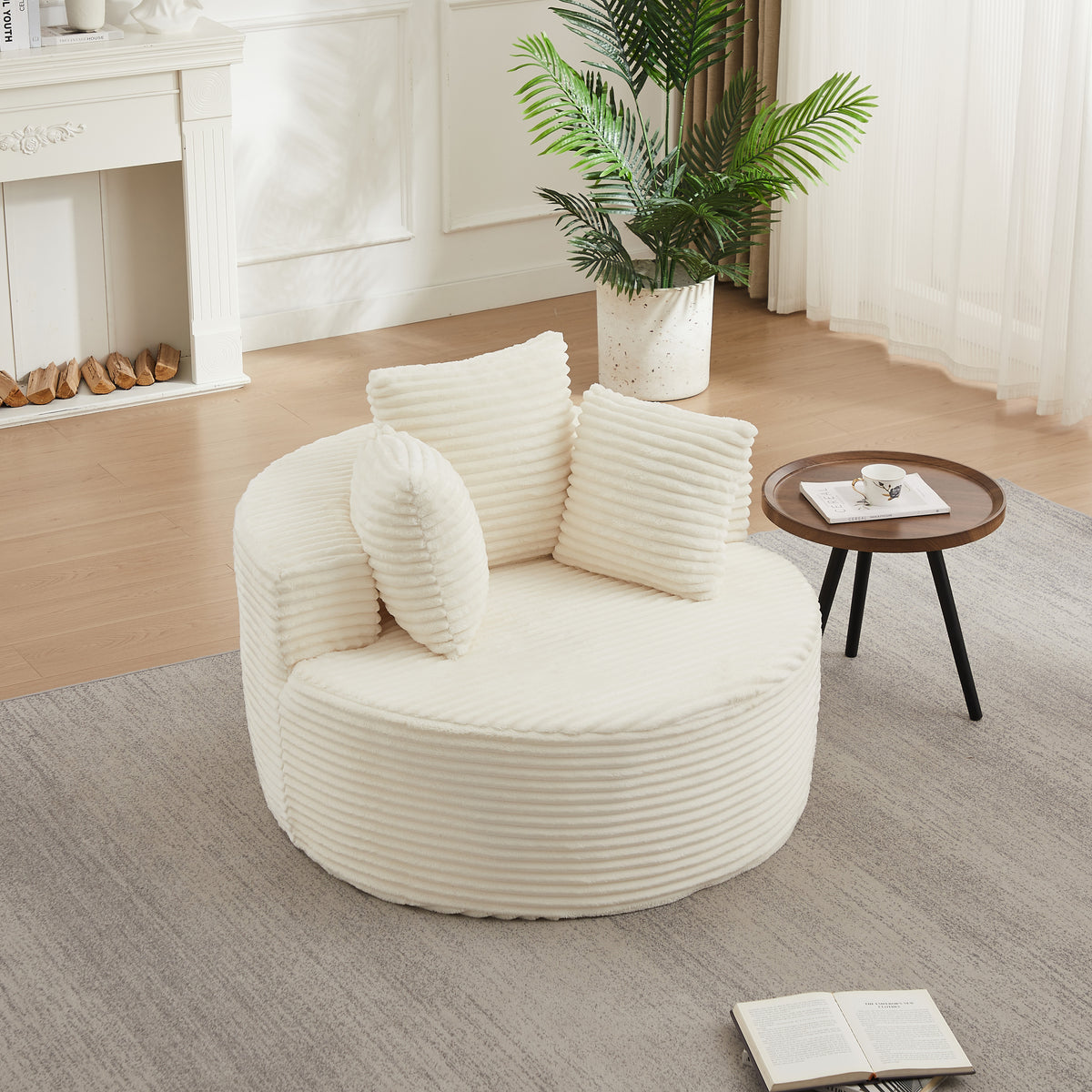43-inch round corduroy single sofa, comfortable lounge chair, comes with three pillows, minimalist design, perfect for bedrooms, lounges, game rooms, and living rooms