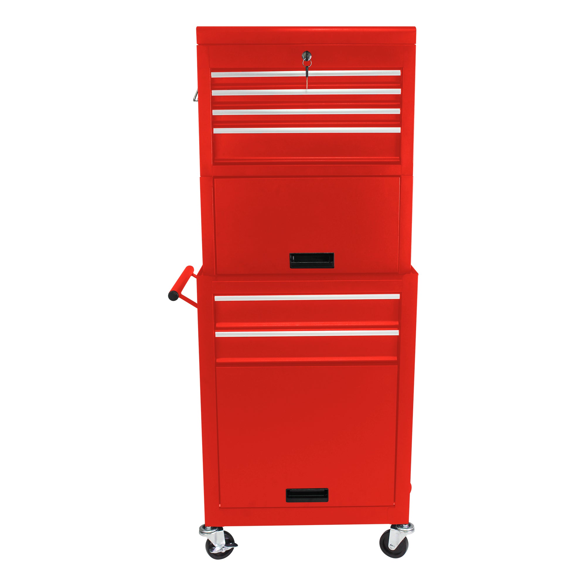 Red 6-drawer rolling tool chest with lock — front view