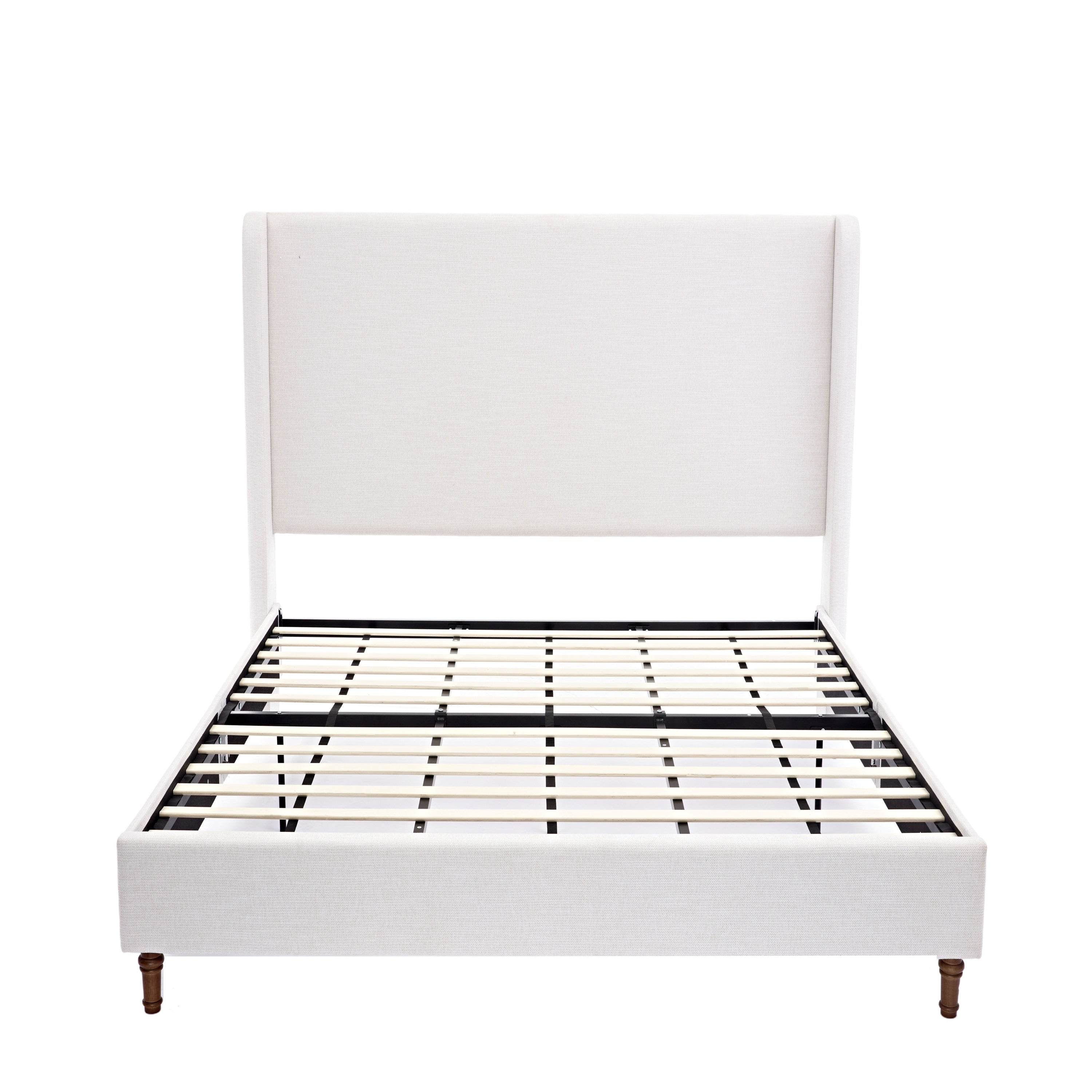 Harper Tall Headboard Upholstered Bed in Textured Ivory Canvas, 54' High, Elegant Simplicity Design, No Box Spring Needed, Easy Assembly, California King Size