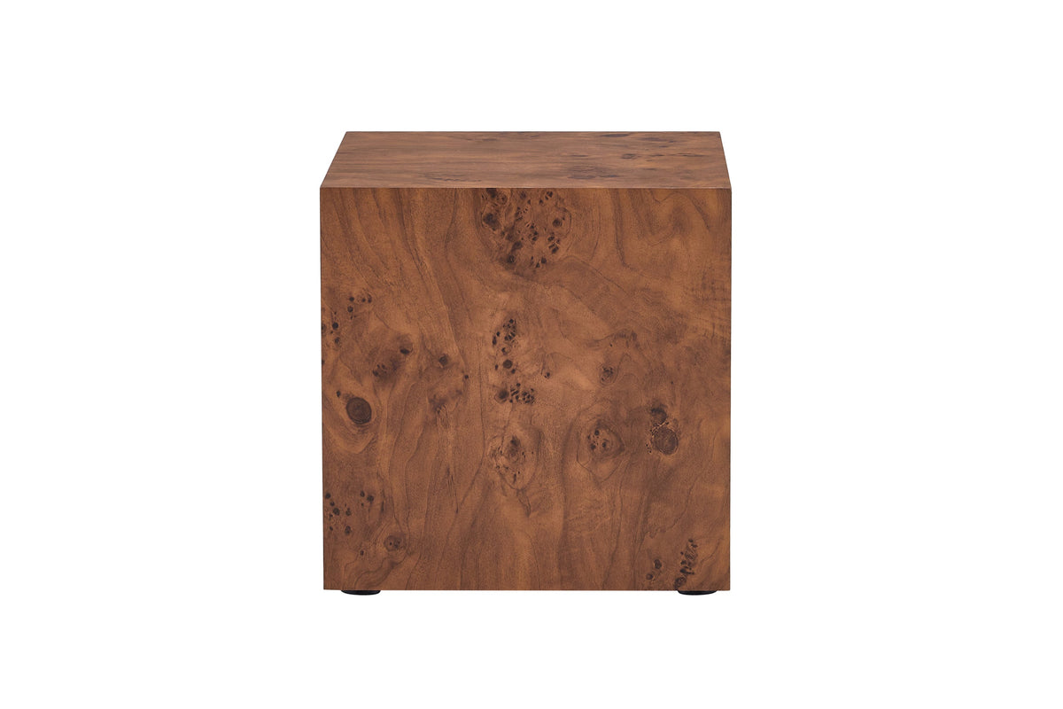 Premium Burl Walnut Veneer MDF Cube Table, Height Adjustable Multi-purpose Coffee Side End Table for Living Room, 11.8'×11.8'×19.7', No Extra Items Included