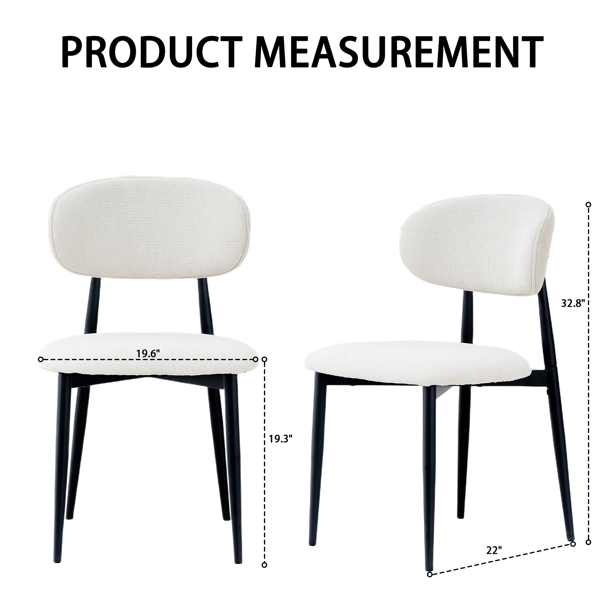 Fabric Dining Chairs, Upholstered Side Chairs with Black Metal Legs, 32.8' H x 19.6' W x 22' D, 19.3' Seat-High, Modern Kitchen Chairs for Dining Room, Living Room-Seat of 2,Black Frame and Grey Seat