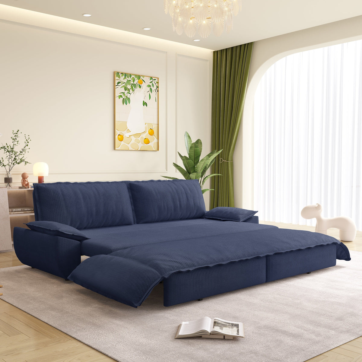 73.2' Queen Pull Out Sofa Bed,3-in-1 Convertible Sleeper Sofa,Multi-Functional Corduroy Loveseat Bed, Grey