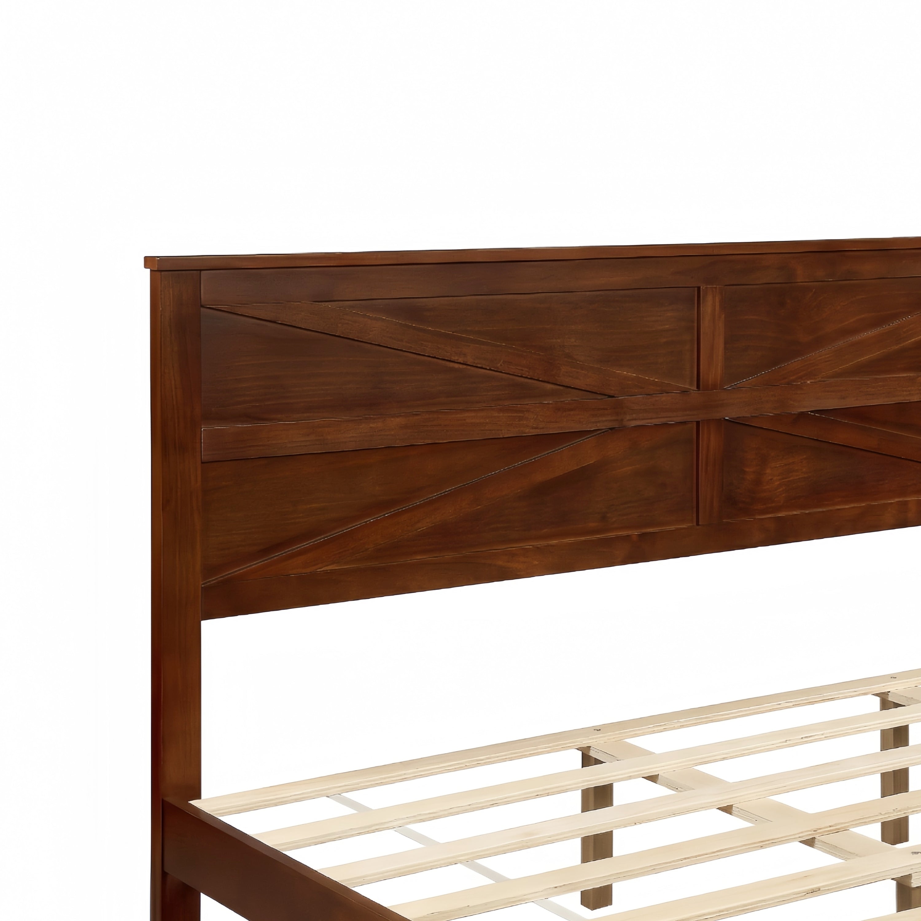 Farmhouse Style King Size Bed with Barn Door Designed Headboard and Footboard, Pinewood Bed with Strengthened Bed Frame,White