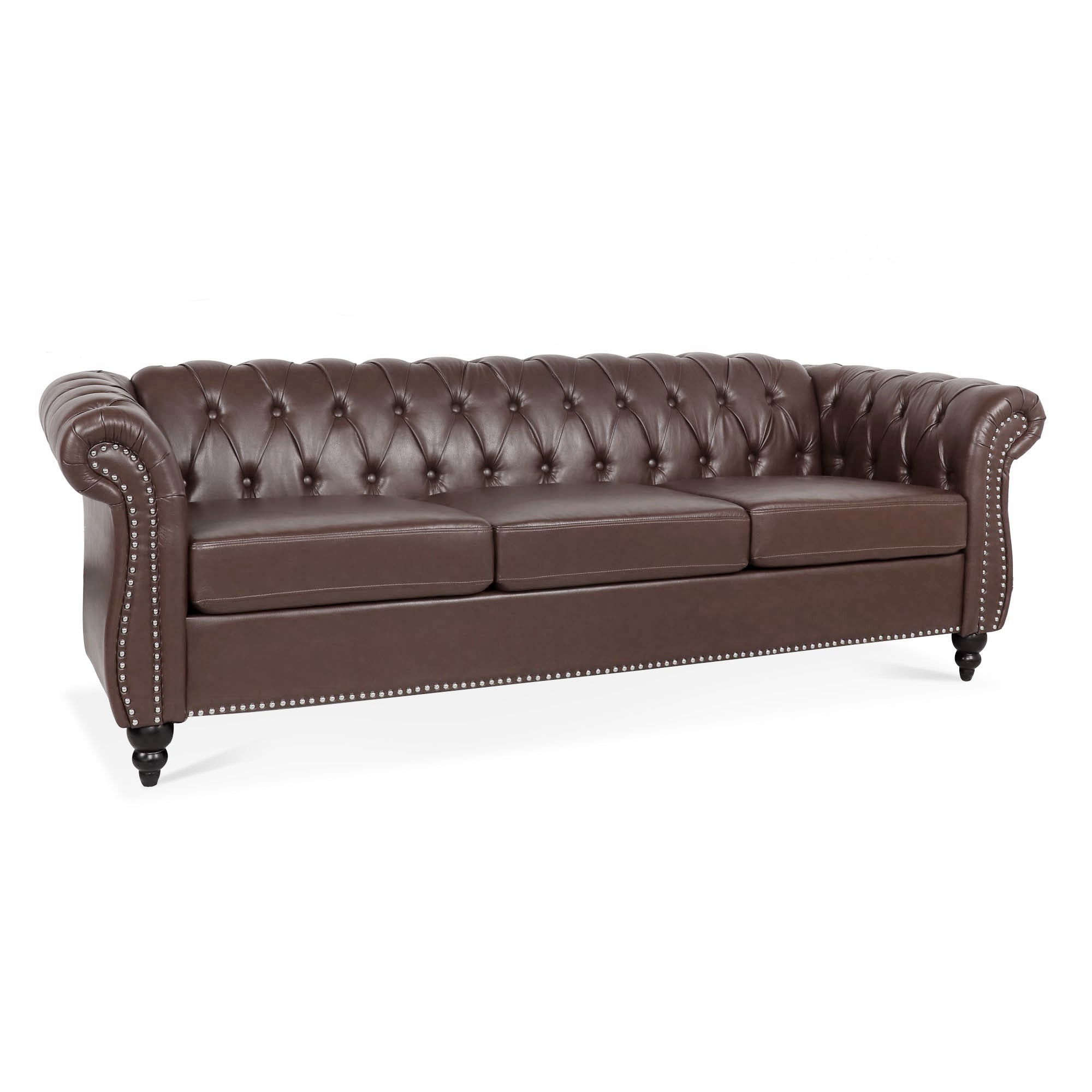 Dark brown Chesterfield 3-seater sofa — front view