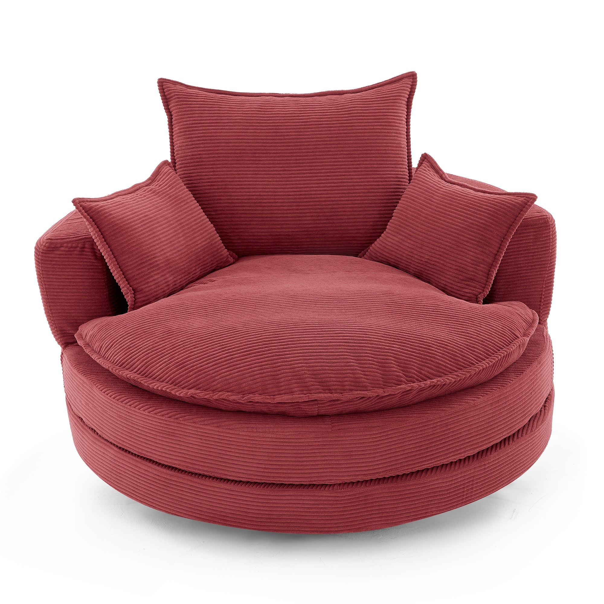 Corduroy Swivel Barrel Chair — 360° with Removable Pillows