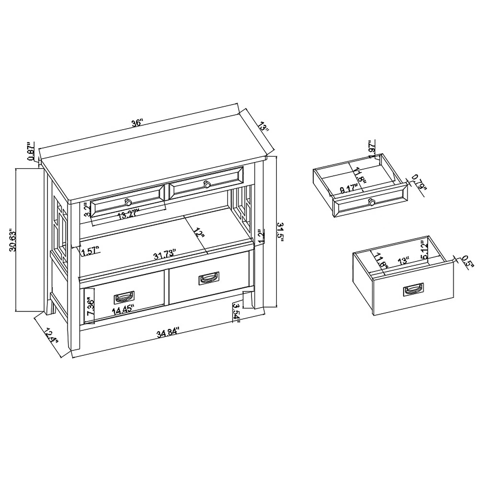 Farmhouse Console Table — 4 Drawers & Open Storage Shelf