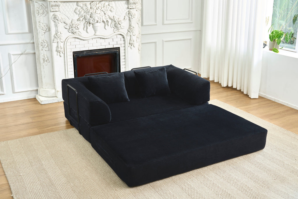 Convertible Sleeper Sofa Bed, Corduroy Folding Mattress Couch with Fixed-Shape Frame, Floor Sofa Lounge Couch Boneless Sofa for Living Room Bedroom, Light Gray