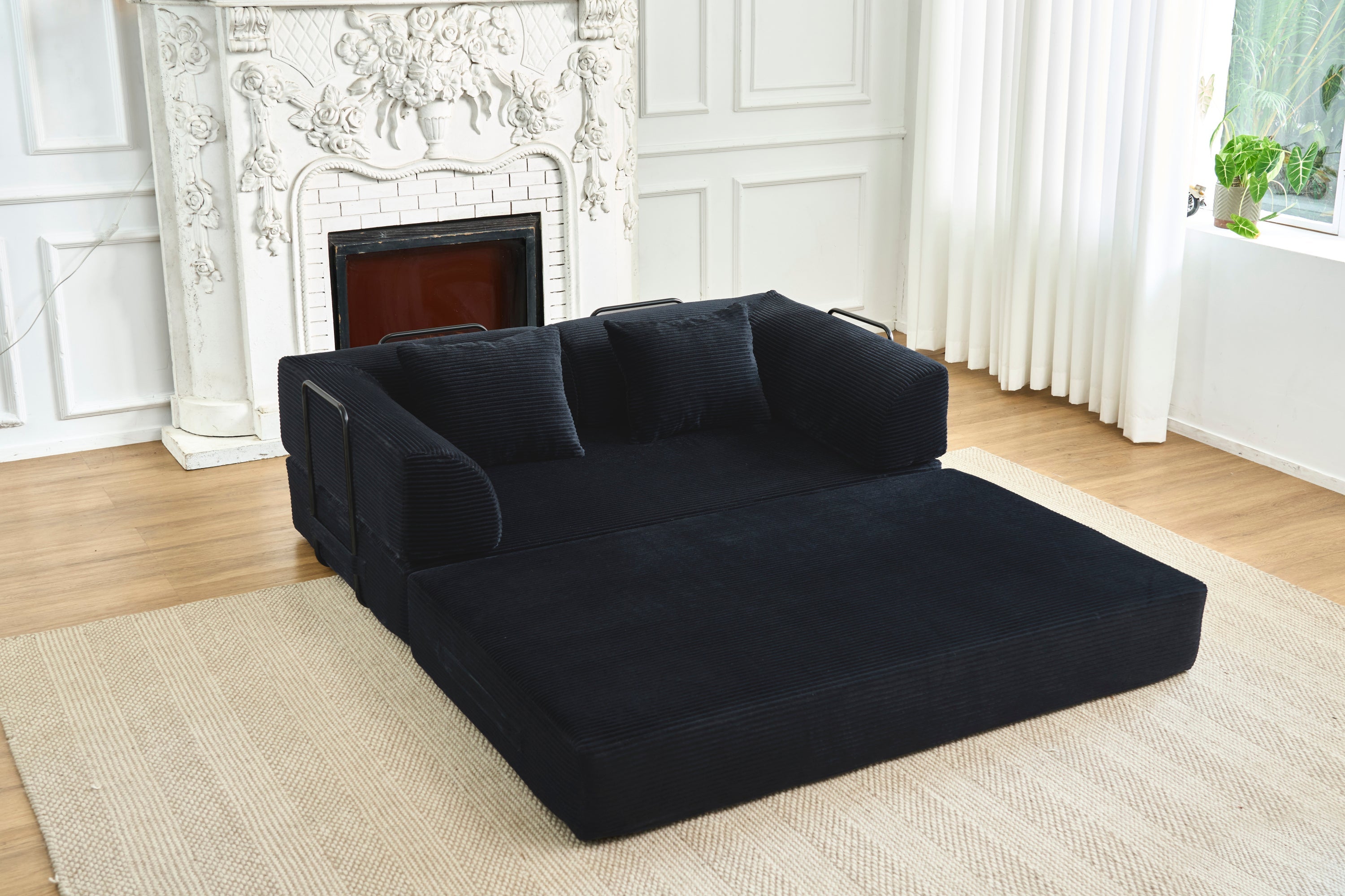 Convertible Sleeper Sofa Bed, Corduroy Folding Mattress Couch with Fixed-Shape Frame, Floor Sofa Lounge Couch Boneless Sofa for Living Room Bedroom, Light Gray