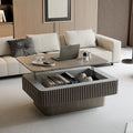 38.6'' Fluted Lift-top Coffee Table Solid Wood Veneered Modern Coffee Table Accent Tea Table with Storage and Adjustable Height for Living Room, Bedroom, Apartment or Office, Grey
