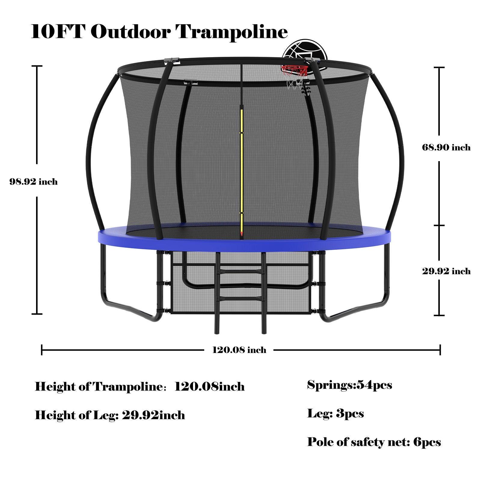 Backyard 10ft trampoline storage bag and ladder angle view