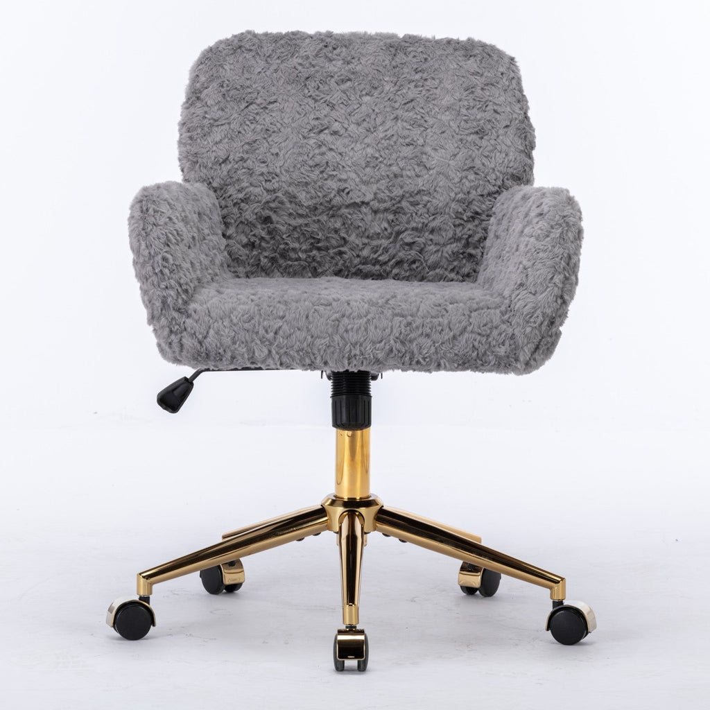 Faux Fur Office Chair — 40° Reclining with Gold Metal Base & Wheels