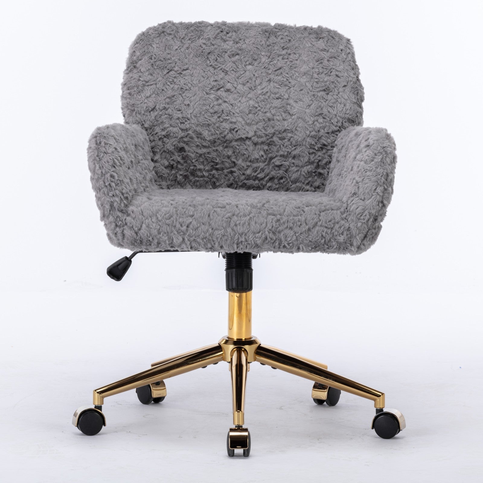 Faux Fur Office Chair — 40° Reclining with Gold Metal Base & Wheels