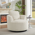 Cream faux fur swivel accent chair — front view
