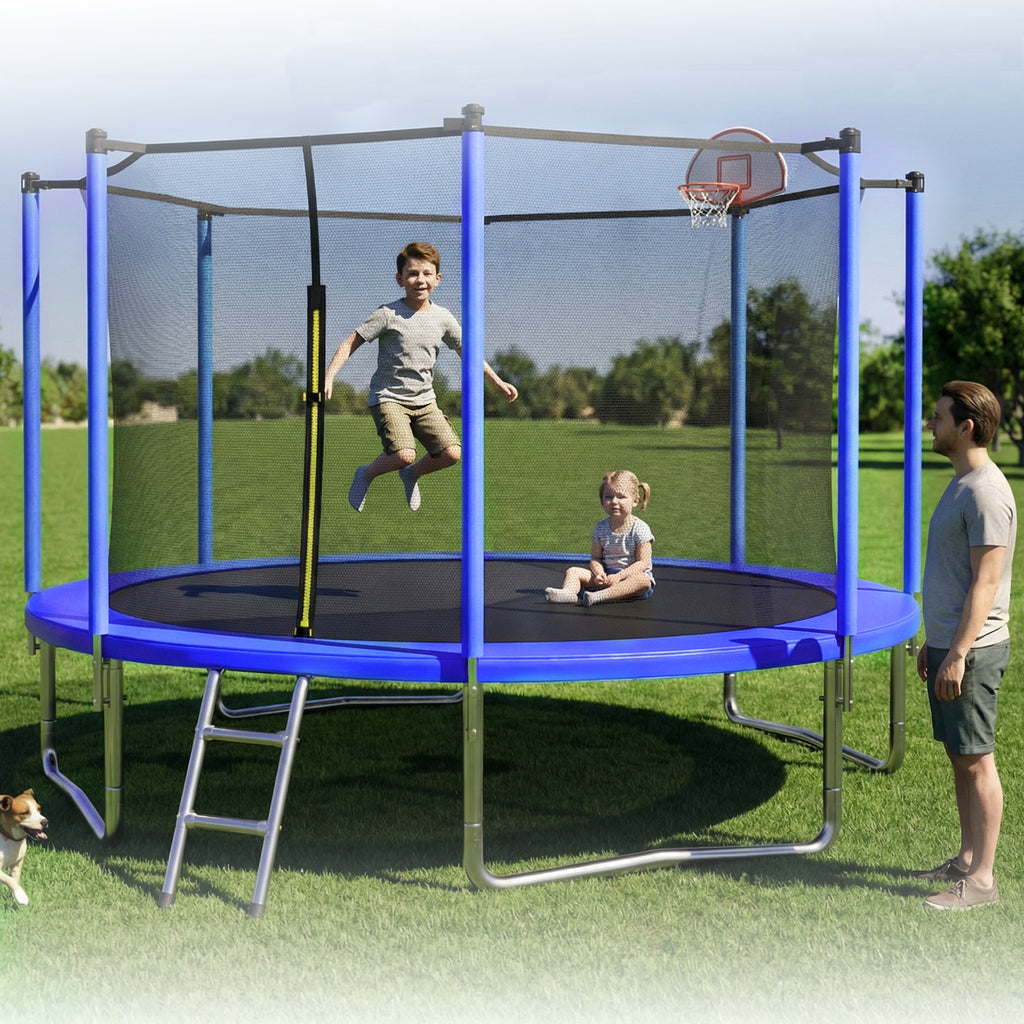 Blue recreational trampoline backyard product photo