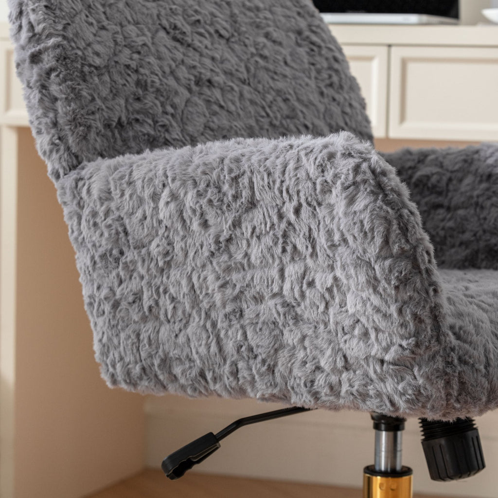 Faux Fur Office Chair — 40° Reclining with Gold Metal Base & Wheels