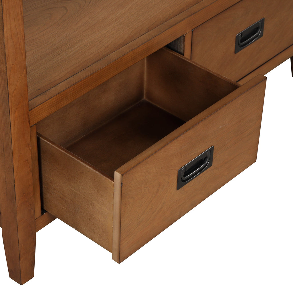 Farmhouse Console Table — 4 Drawers & Open Storage Shelf