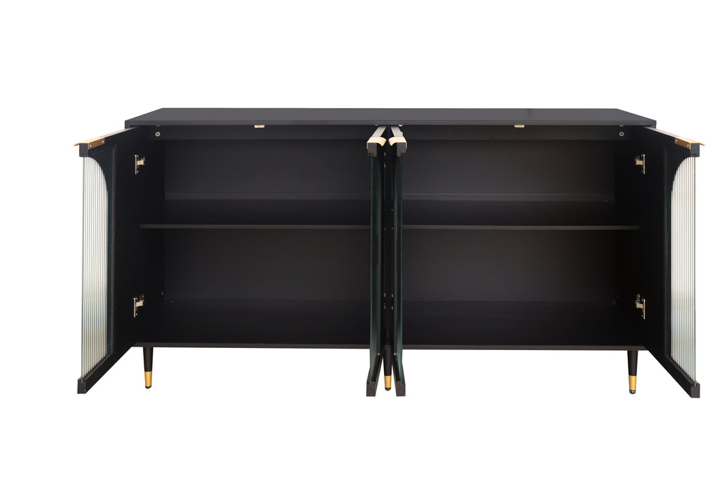 Black 4-door cabinet side profile with fluted glass doors