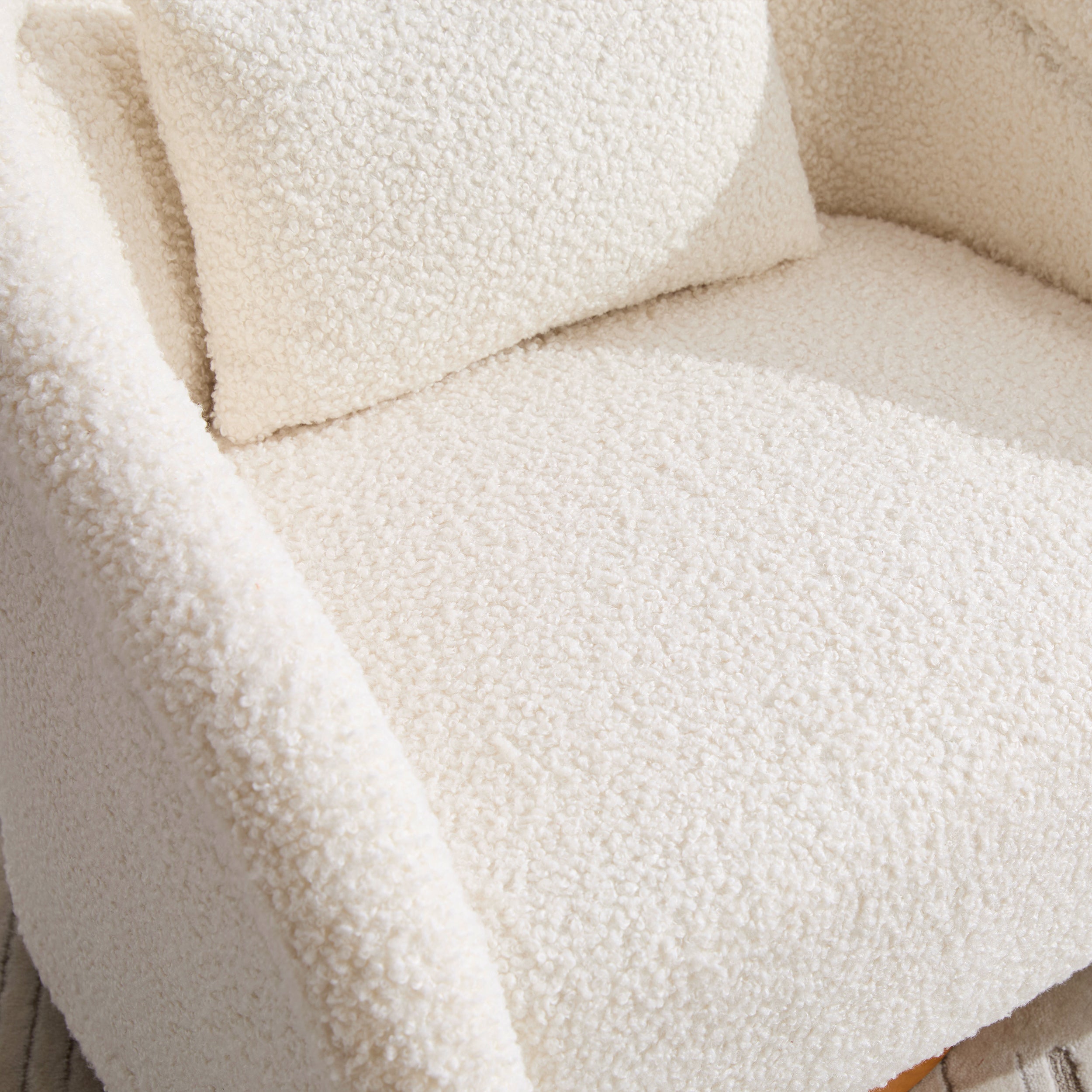 360 degree swivel white accent chair side angle