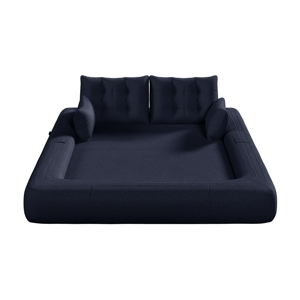 Dark blue foldable sofa in playroom or guest room