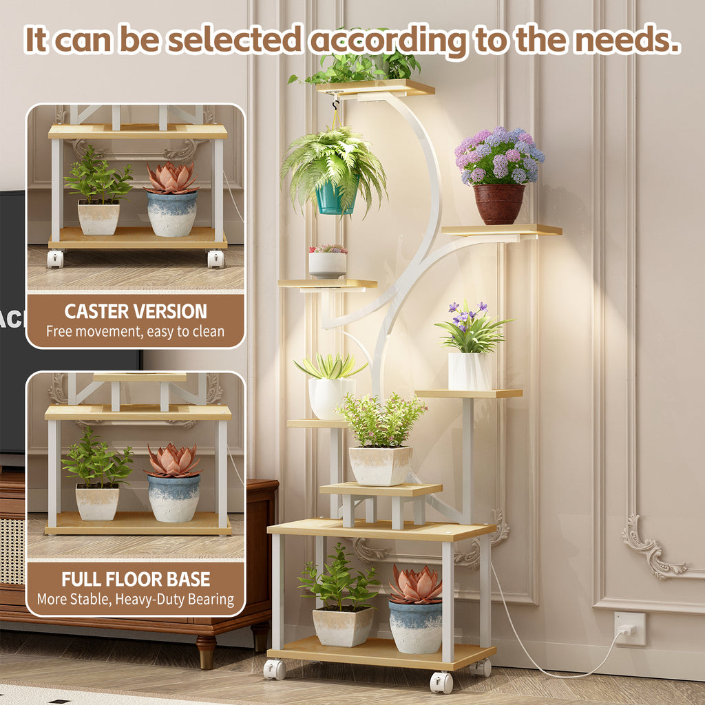 Natural finish plant shelf lighted corner display rack