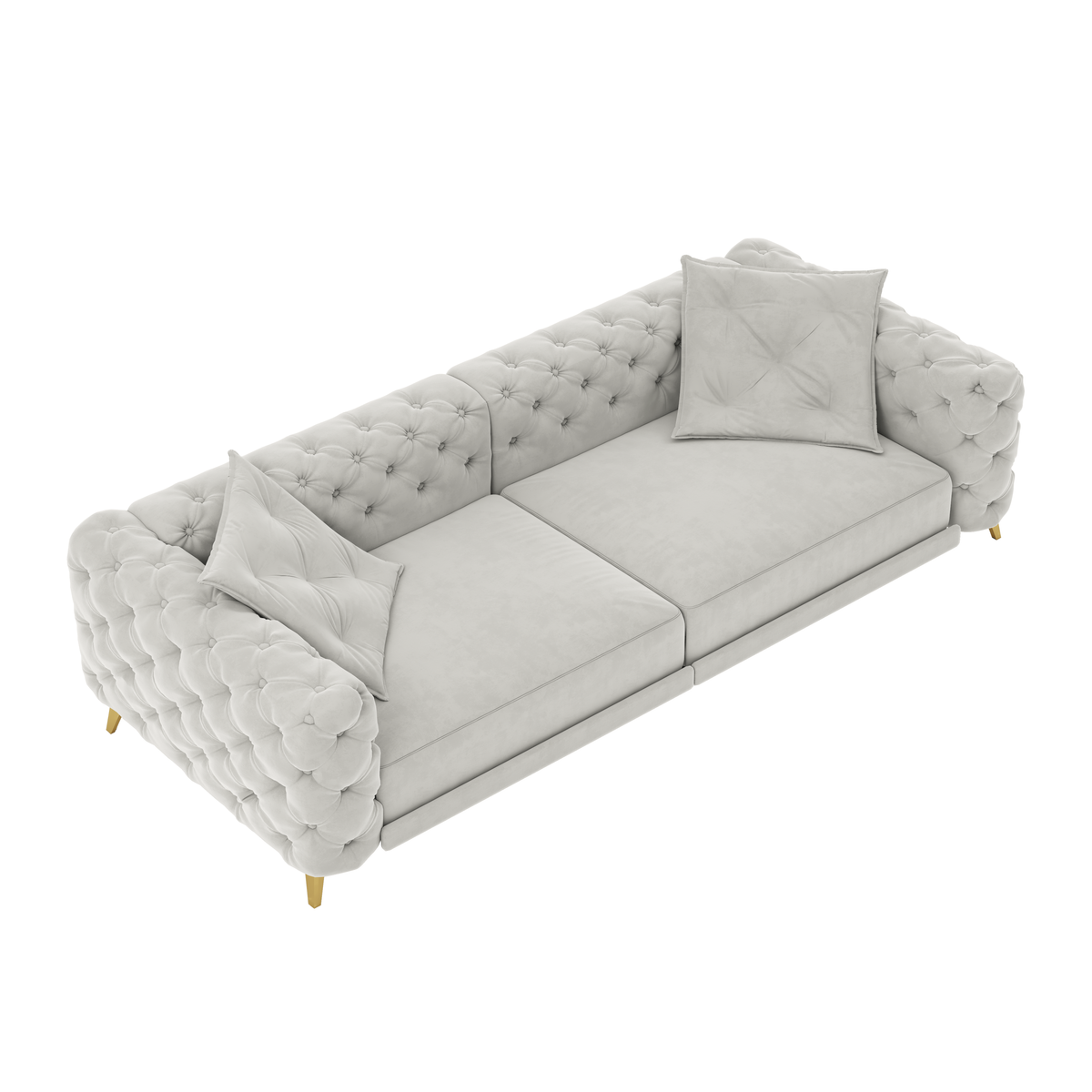 97.7' 3-in-1 Convertible Sleeper Sofa, 28.4' Deep Seat Pull Out Sofa Bed,Button Tufted Modern Sofa, 4-Seater Couch with Movable Ottoman for Apartment, Office, Bedroom,Beige/White