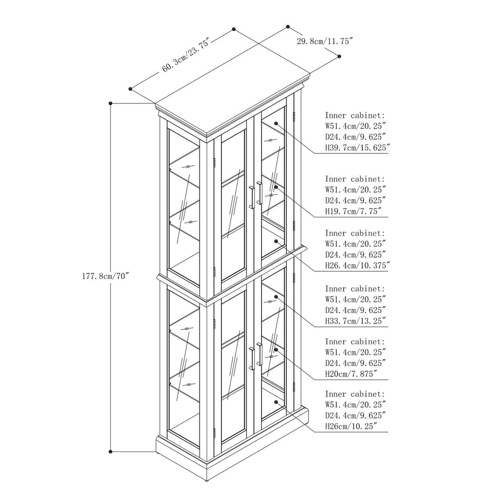 Lighted display curio cabinet walnut finish full height