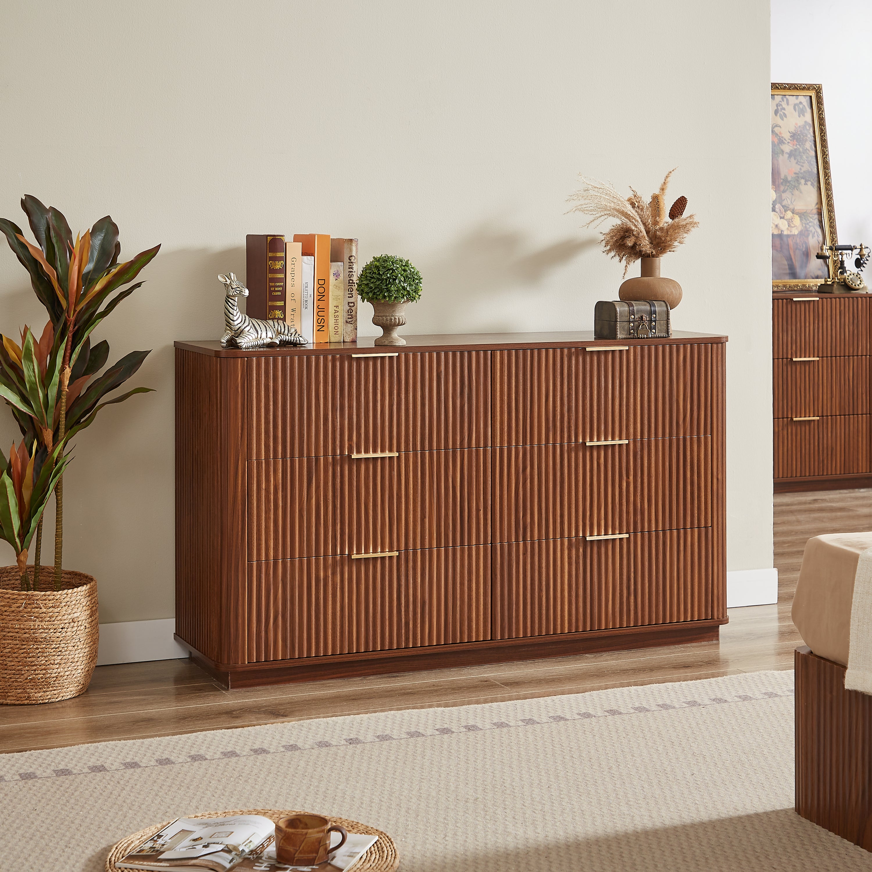 Modern wave-textured dresser panels close-up