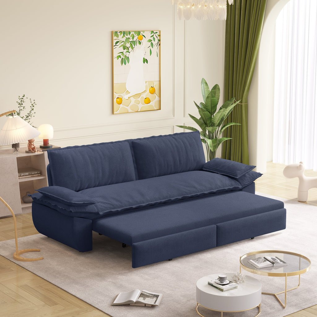 73.2' Queen Pull Out Sofa Bed,3-in-1 Convertible Sleeper Sofa,Multi-Functional Corduroy Loveseat Bed, Grey