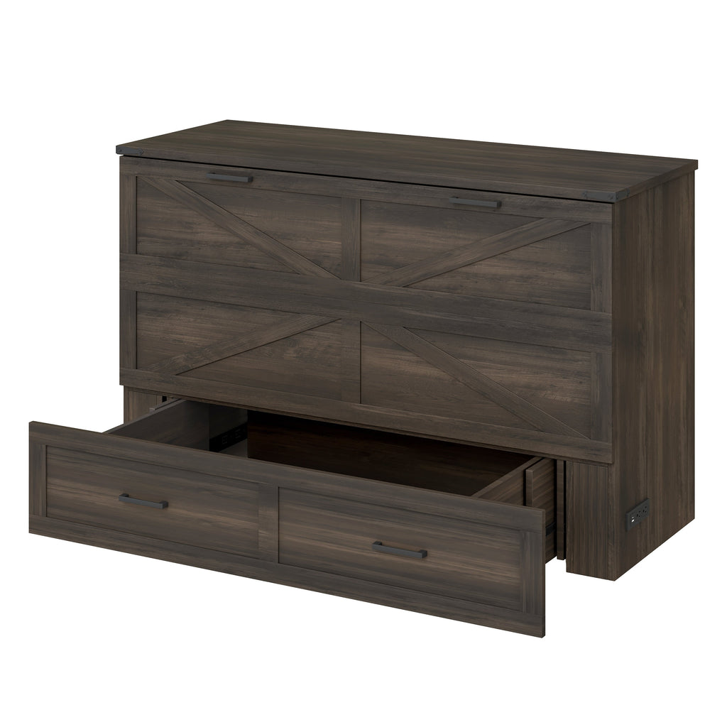 Queen Size Farmhouse Murphy Cabinet Bed with Charging Station, Foldable Platform Bed with Large Storage Drawer for Guest-Room, Small Bedroom, White(Old SKU: N733S237837W)