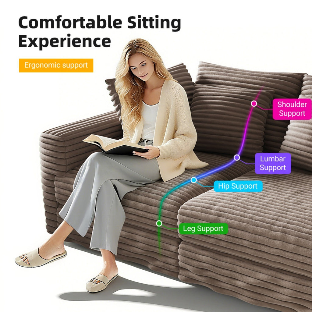 102.4 'Plush Corduroy 4-Seat Sofa,Modern Comfy Upholstered Sofa Cloud Couch,Deep Seat Couches with Soft Pillows and 3 Ottomans,Convertible Sofa Lounge Chair,Black(Old SKU:W1885S00287)