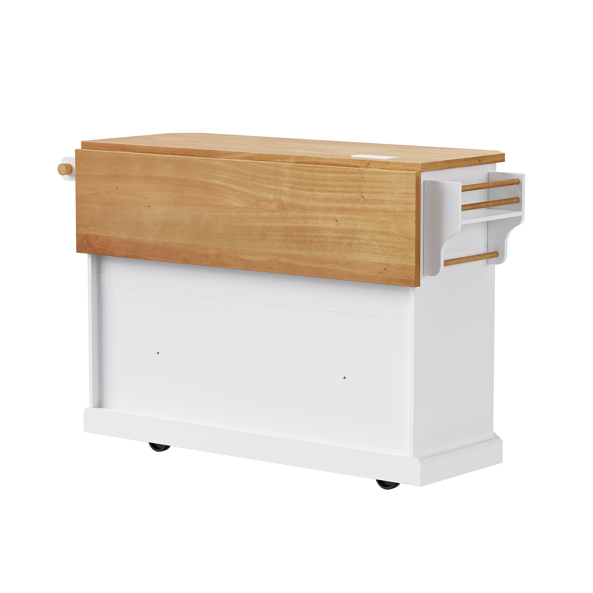 K&K 56 inch Kitchen Island with Rubber Wood Veneer Drop Leaf, Power Outlet, 4 Door Shelves, Embossed Vertical Stripe Rolling Kitchen Cart on 4 Wheels with 6 Deep Drawers for Kitchen, Dining Room,Black