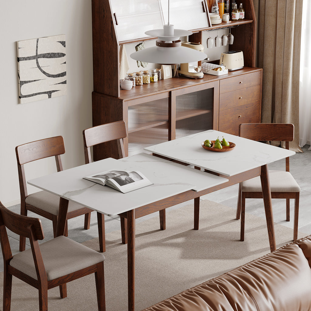 Farmhouse extendable dining table walnut wood grain detail