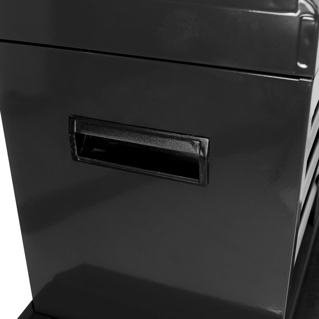 Metal tool cabinet side handle with screwdriver slots