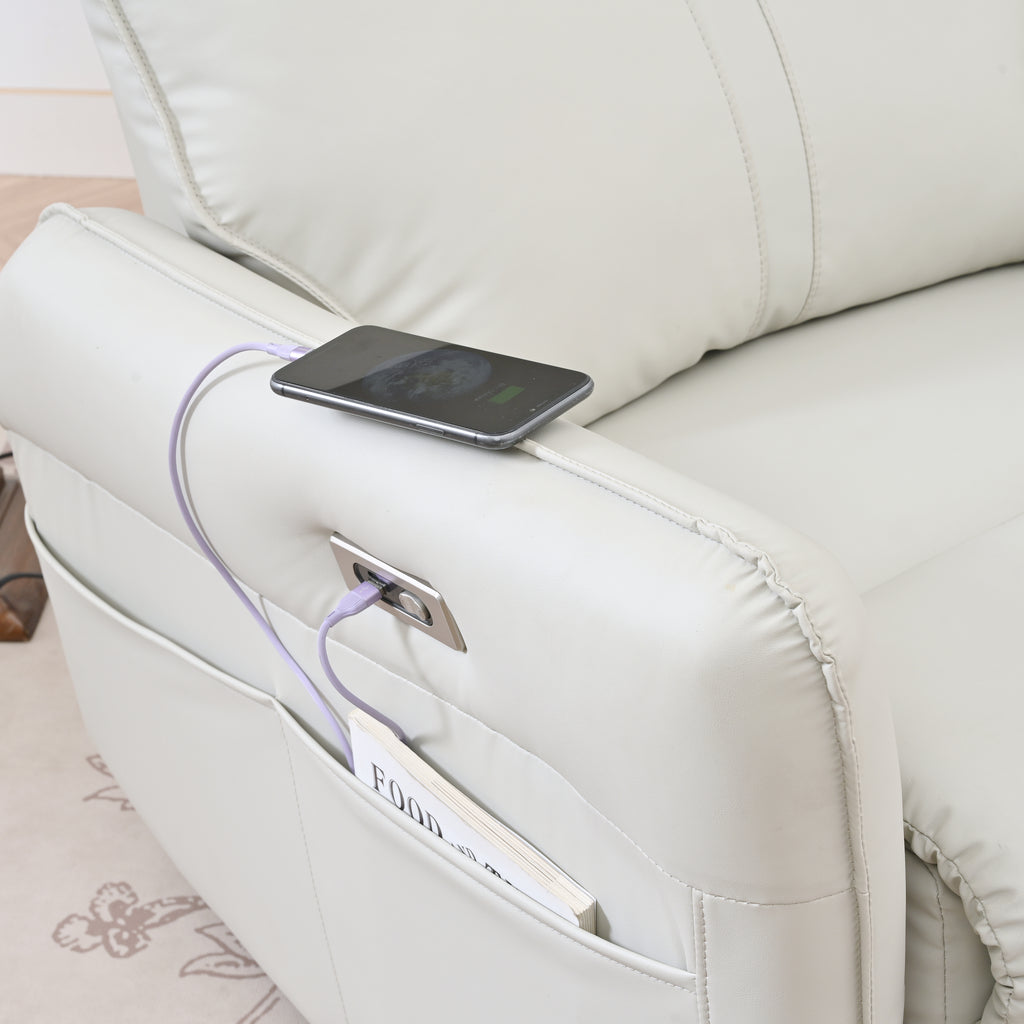 Light gray power recliner chair — top view