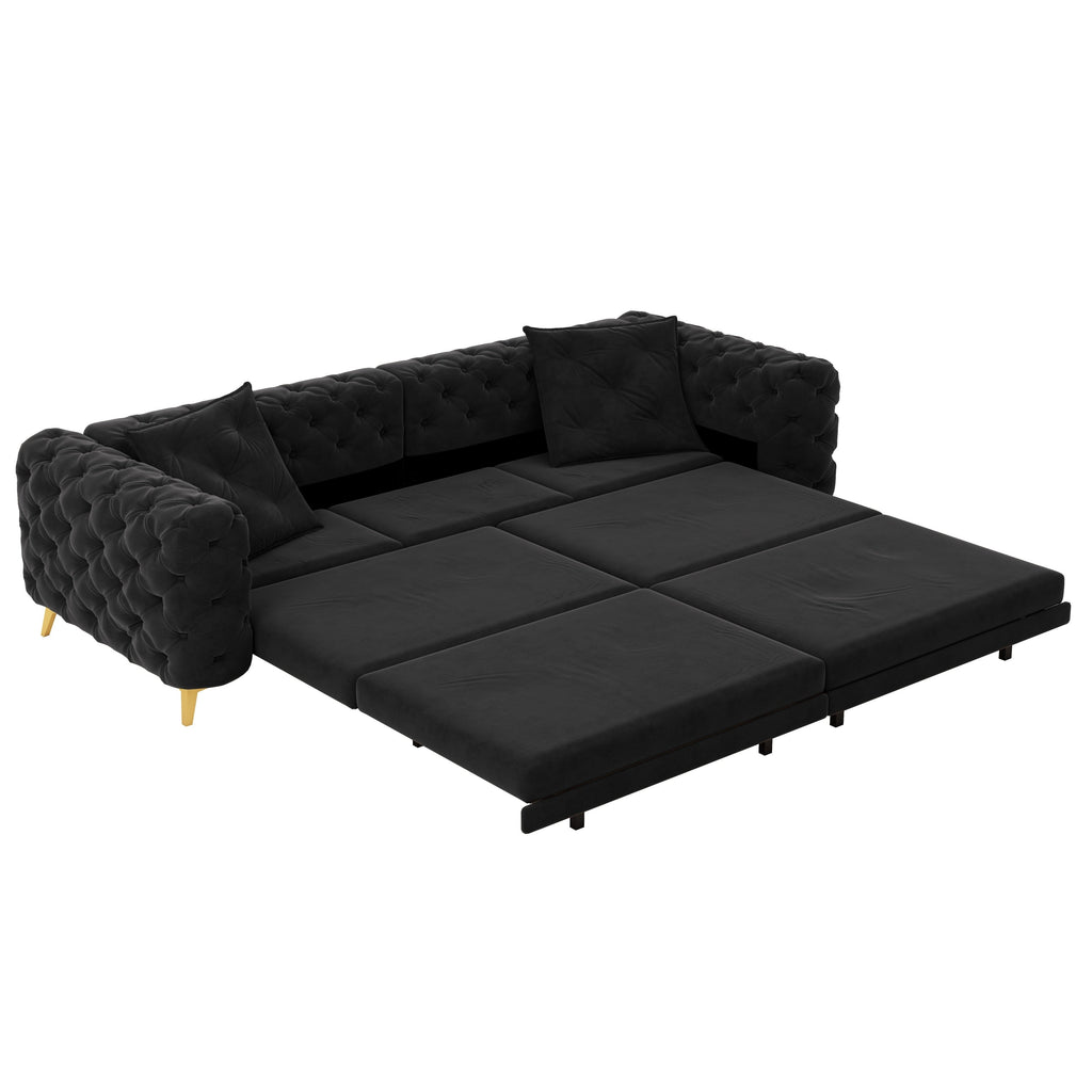 97.7' 3-in-1 Convertible Sleeper Sofa, 28.4' Deep Seat Pull Out Sofa Bed,Button Tufted Modern Sofa, 4-Seater Couch with Movable Ottoman for Apartment, Office, Bedroom,Beige/White