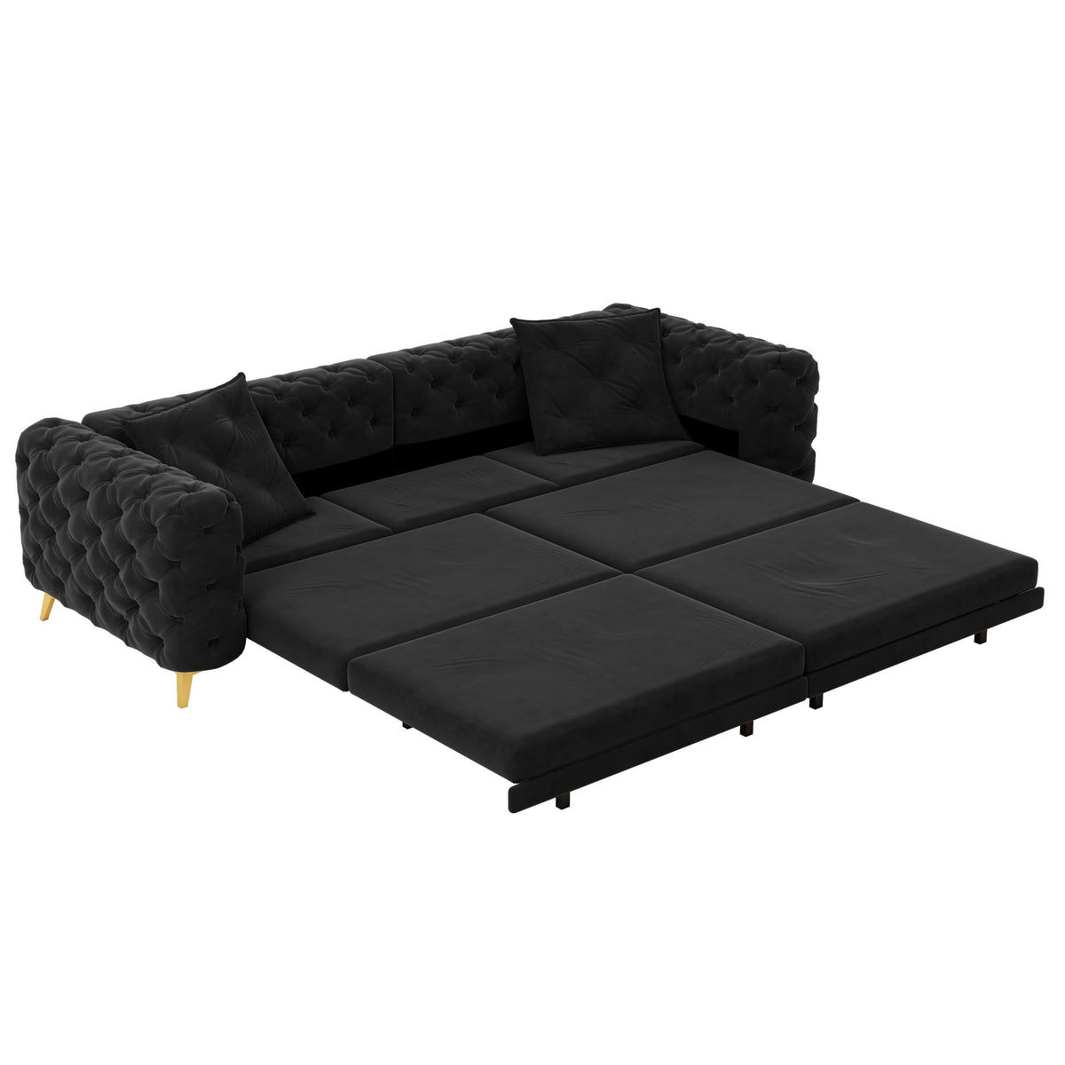 97.7' 3-in-1 Convertible Sleeper Sofa, 28.4' Deep Seat Pull Out Sofa Bed,Button Tufted Modern Sofa, 4-Seater Couch with Movable Ottoman for Apartment, Office, Bedroom,Beige/White